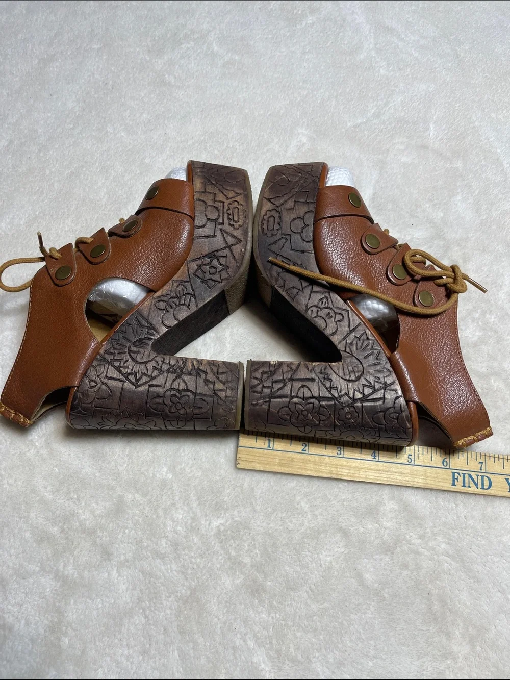 Free People Brown Leather Carved-Wood Platform Sandals Size 37